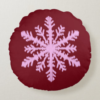 Ikat Snowflake - Burgundy Wine and Pink Round Cushion