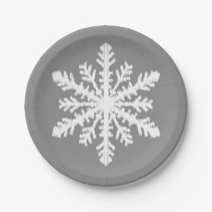Ikat Snowflake - Charcoal Grey and White Paper Plate