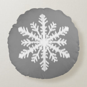 Ikat Snowflake - Charcoal Grey and White Round Cushion