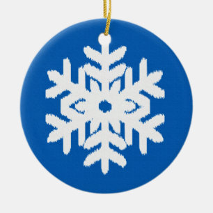 Ikat Snowflake - Cobalt blue and white Ceramic Tree Decoration