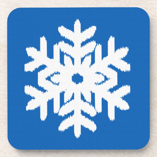 Ikat Snowflake - Cobalt blue and white Coaster (Front)