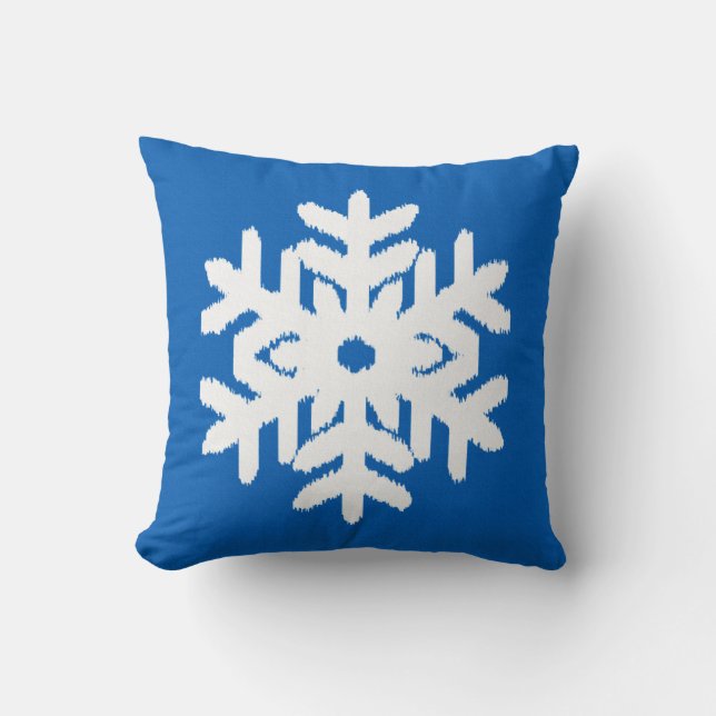 Ikat Snowflake - Cobalt blue and white Cushion (Front)