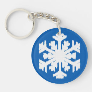 Ikat Snowflake - Cobalt blue and white Key Ring