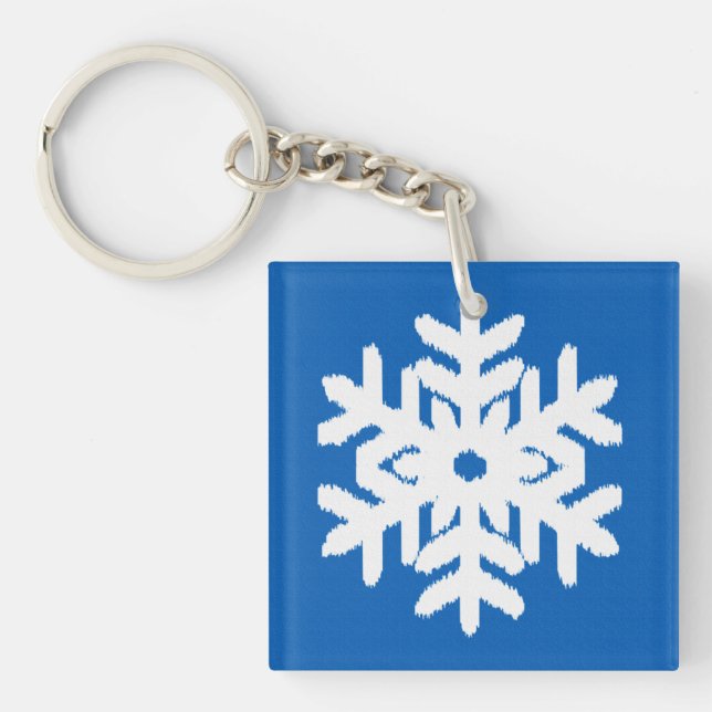 Ikat Snowflake - Cobalt blue and white Key Ring (Front)