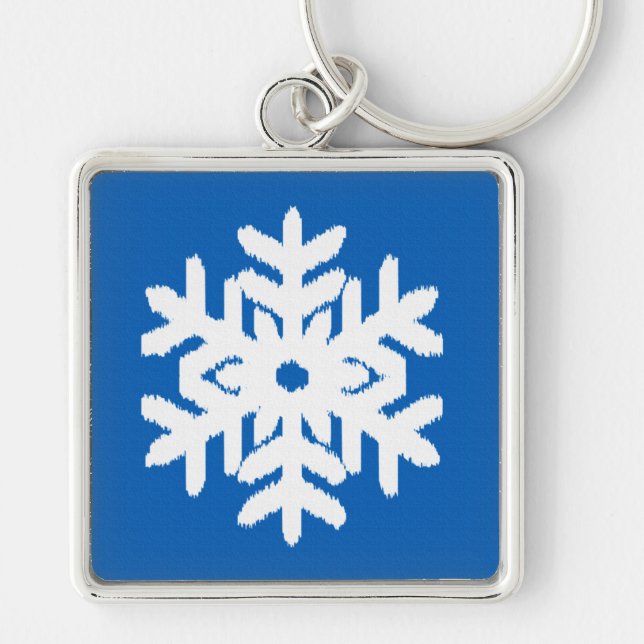 Ikat Snowflake - Cobalt blue and white Key Ring (Front)