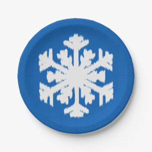 Ikat Snowflake - Cobalt blue and white Paper Plate
