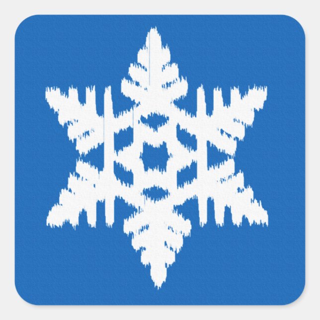 Ikat Snowflake - Cobalt blue and white Square Sticker (Front)