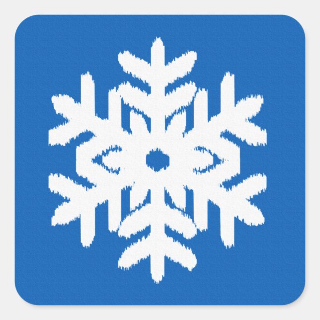 Ikat Snowflake - Cobalt blue and white Square Sticker (Front)