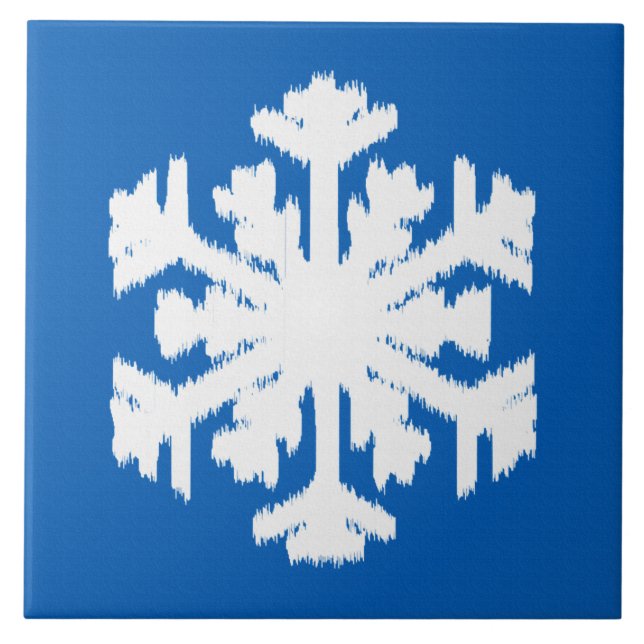 Ikat Snowflake - Cobalt blue and white Tile (Front)