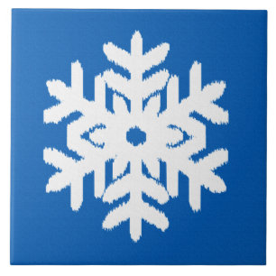 Ikat Snowflake - Cobalt blue and white Tile