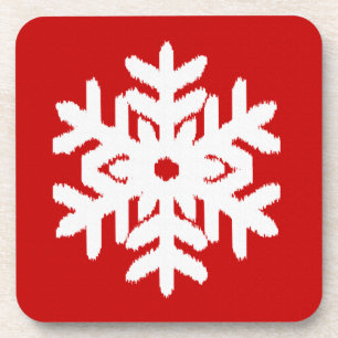 Ikat Snowflake - Dark red and white Coaster