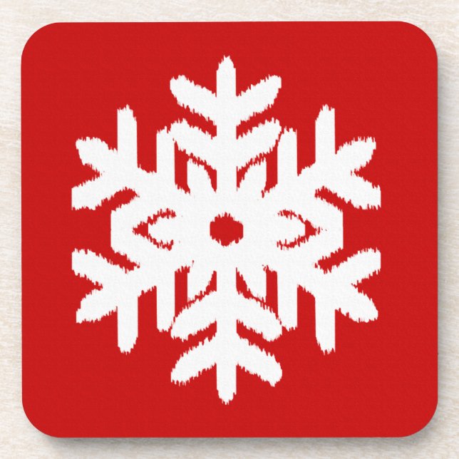Ikat Snowflake - Dark red and white Coaster (Front)