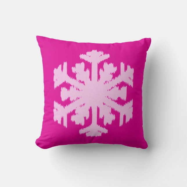 Ikat Snowflake - Fuchsia and ice pink Cushion (Front)