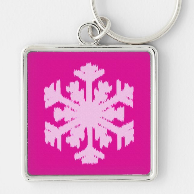 Ikat Snowflake - Fuchsia and ice pink Key Ring (Front)