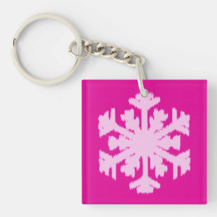 Ikat Snowflake - Fuchsia and ice pink Key Ring