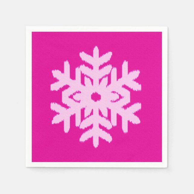 Ikat Snowflake - Fuchsia and ice pink Napkin (Front)