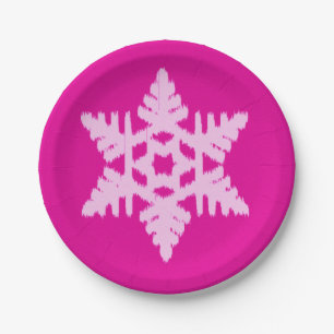 Ikat Snowflake - Fuchsia and ice pink Paper Plate