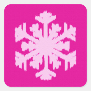 Ikat Snowflake - Fuchsia and ice pink Square Sticker