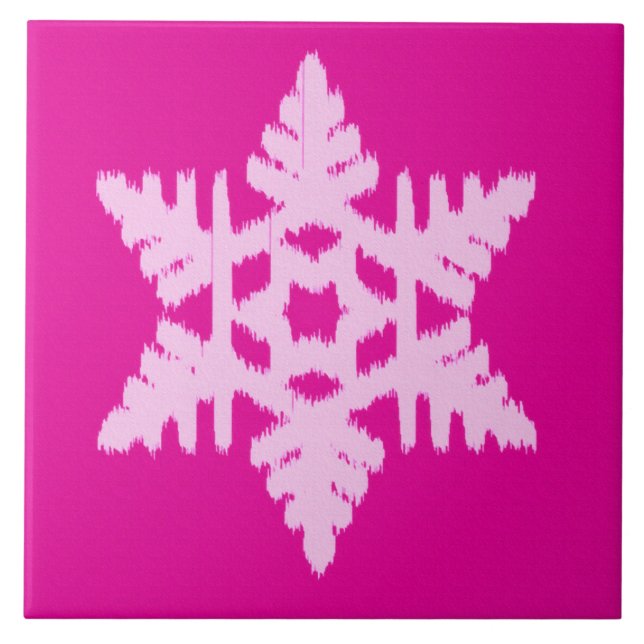 Ikat Snowflake - Fuchsia and ice pink Tile (Front)