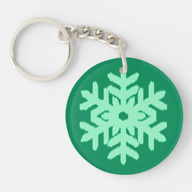 Ikat Snowflake - Pine and mint green Key Ring (Front)
