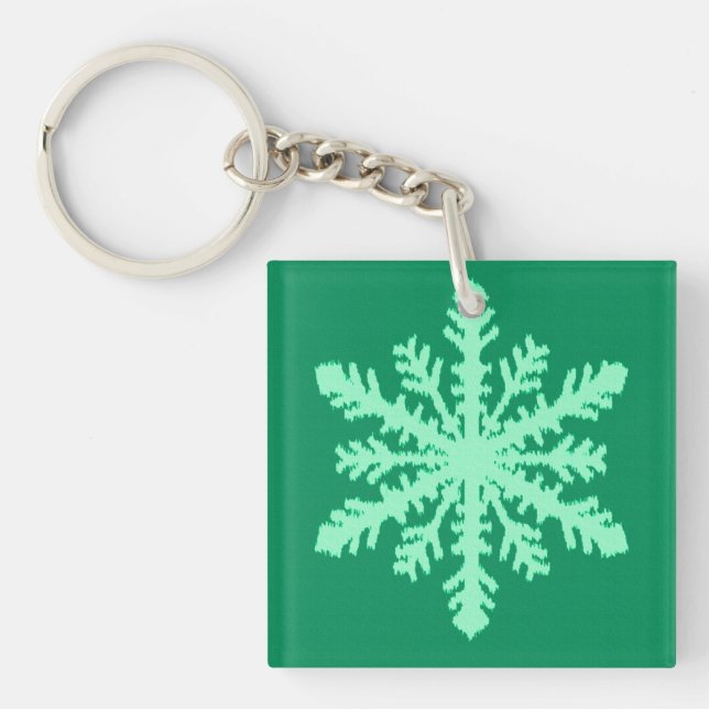 Ikat Snowflake - Pine and mint green Key Ring (Front)