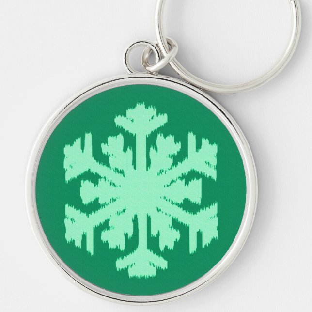 Ikat Snowflake - Pine and mint green Key Ring (Front)