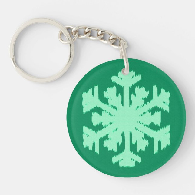 Ikat Snowflake - Pine and mint green Key Ring (Front)