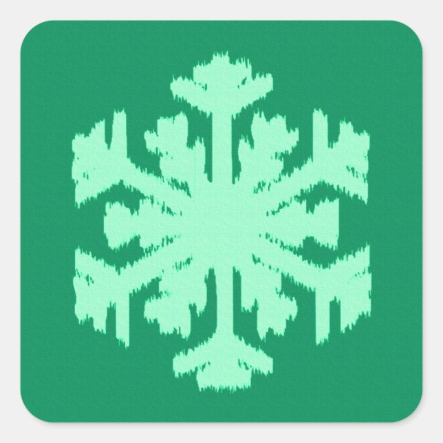 Ikat Snowflake - Pine and mint green Square Sticker (Front)