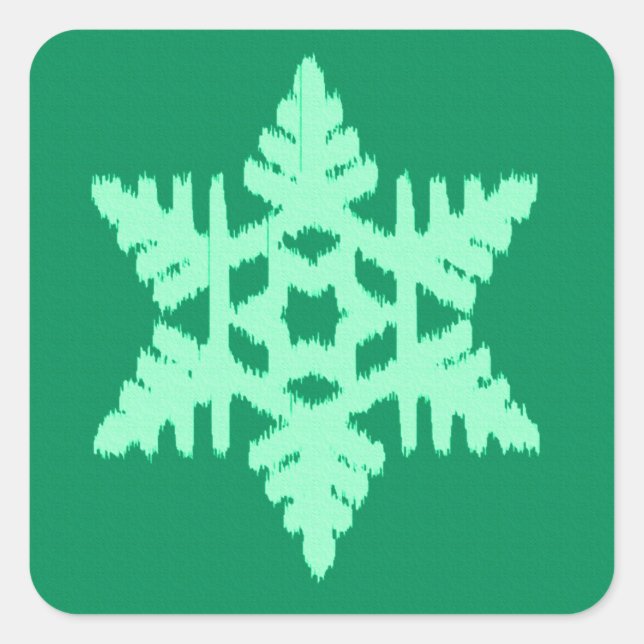 Ikat Snowflake - Pine and mint green Square Sticker (Front)