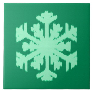 Ikat Snowflake - Pine and mint green Tile