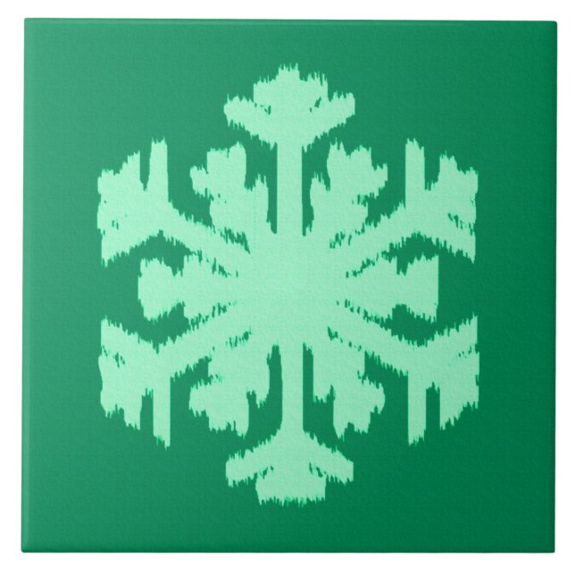 Ikat Snowflake - Pine and mint green Tile (Front)