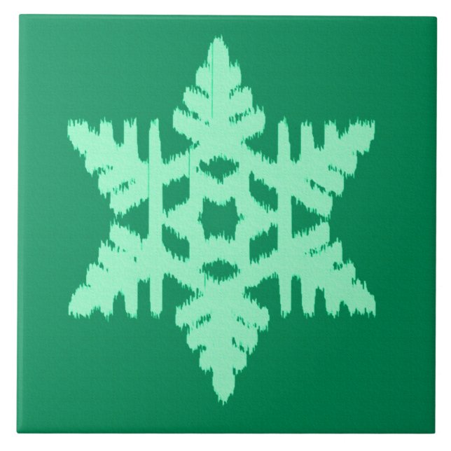 Ikat Snowflake - Pine and mint green Tile (Front)