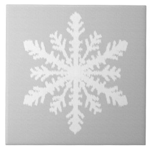 Ikat Snowflake - Silver grey and white Tile