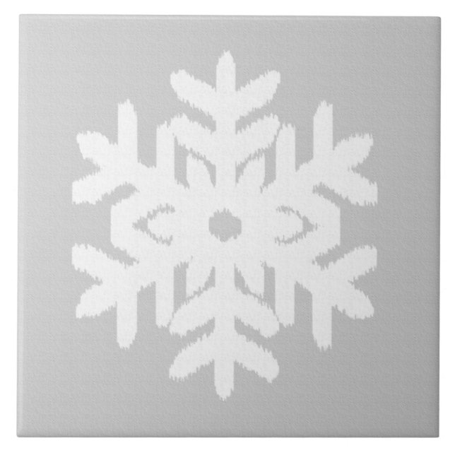 Ikat Snowflake - Silver grey and white Tile (Front)