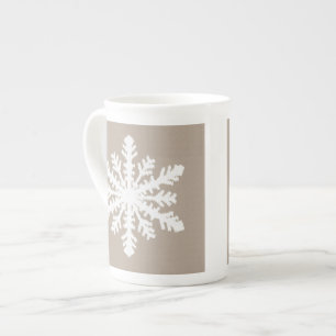 Ikat Snowflake - Taupe tan and white Bone China Mug