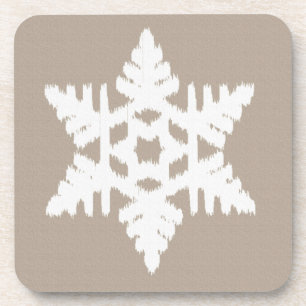 Ikat Snowflake - Taupe tan and white Coaster