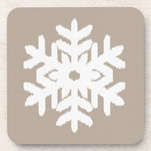 Ikat Snowflake - Taupe tan and white Coaster