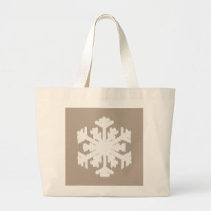 Ikat Snowflake - Taupe tan and white Large Tote Bag