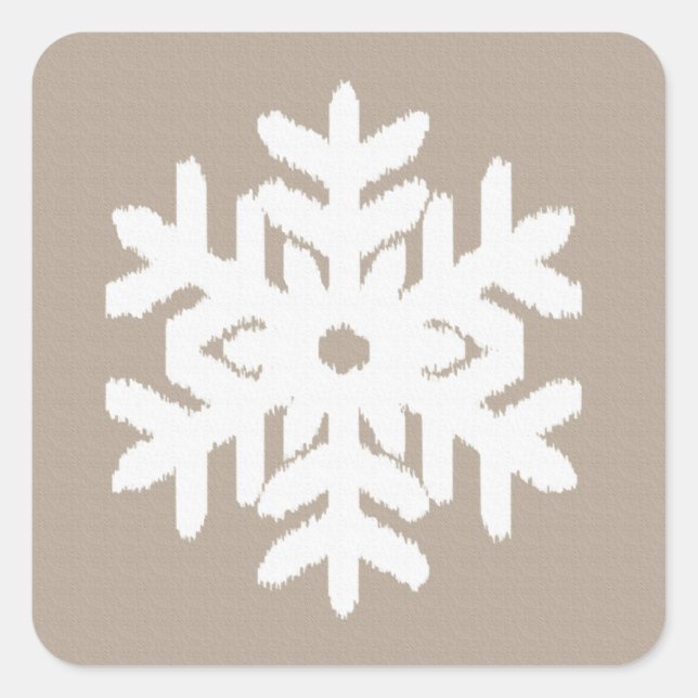 Ikat Snowflake - Taupe tan and white Square Sticker (Front)