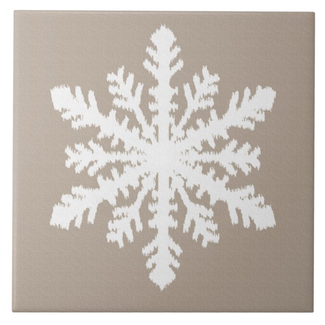 Ikat Snowflake - Taupe tan and white Tile (Front)