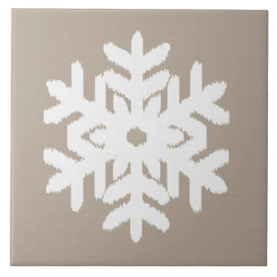 Ikat Snowflake - Taupe tan and white Tile