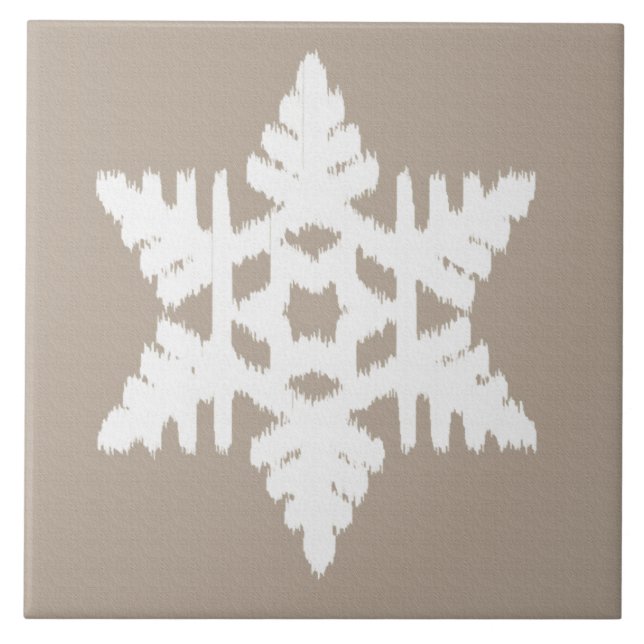 Ikat Snowflake - Taupe tan and white Tile (Front)