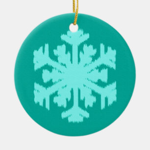 Ikat Snowflake - Turquoise and aqua Ceramic Tree Decoration