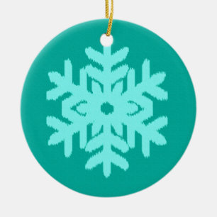 Ikat Snowflake - Turquoise and aqua Ceramic Tree Decoration