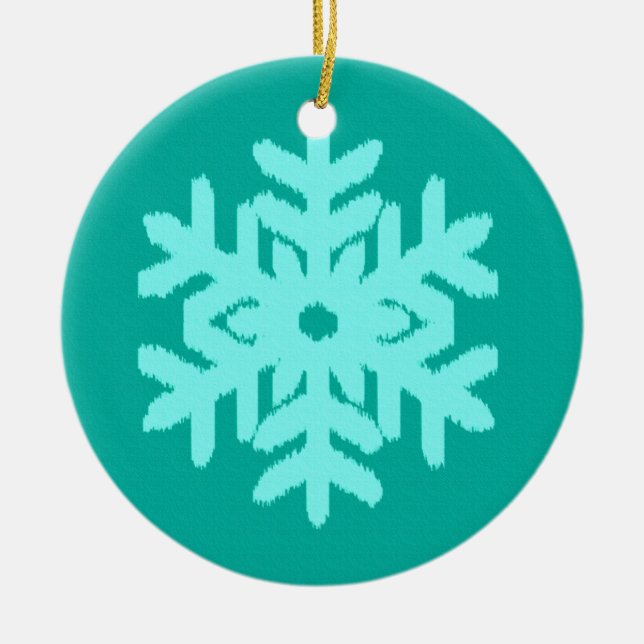 Ikat Snowflake - Turquoise and aqua Ceramic Tree Decoration (Front)