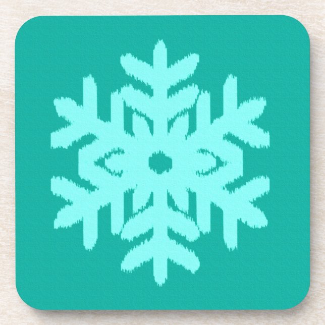 Ikat Snowflake - Turquoise and aqua Coaster (Front)