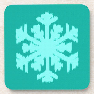 Ikat Snowflake - Turquoise and aqua Coaster