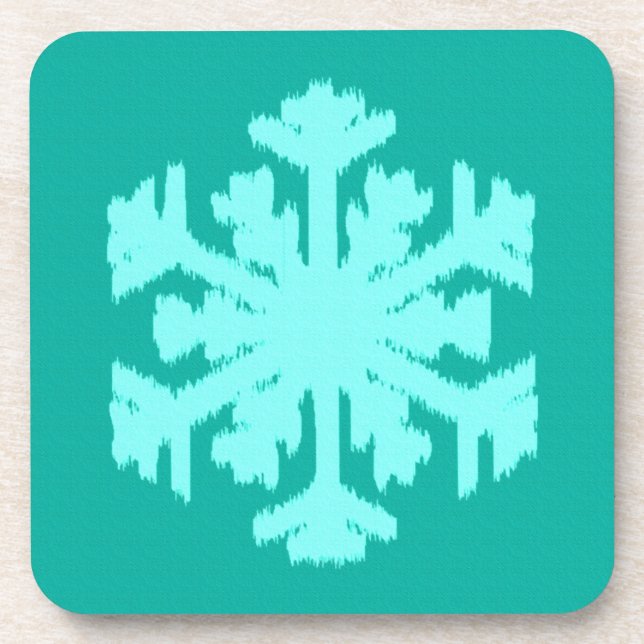 Ikat Snowflake - Turquoise and aqua Coaster (Front)