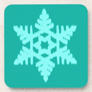 Ikat Snowflake - Turquoise and aqua Coaster