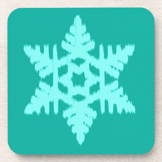 Ikat Snowflake - Turquoise and aqua Coaster (Front)